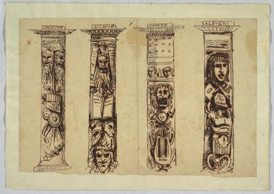 Vier kolommen voor Italiaanse renaissance schrijvers door Felice Giani