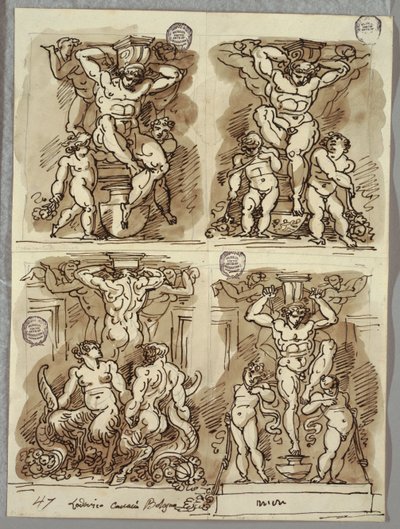 Vier Hermen, studies naar de Carracci door Felice Giani