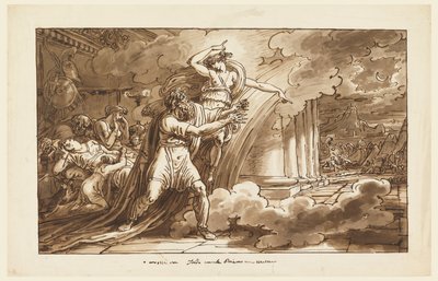 Iris moedigt Priamus aan om het lichaam van Hector van Achilles te smeken door Felice Giani