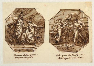 Juno Voedt Hercules, Hebe Trouwt Hercules met Hulp van Minerva, Ontworpen voor Sala di Ercole e Ebe, Palazzo Gaddi, Forli. door Felice Giani
