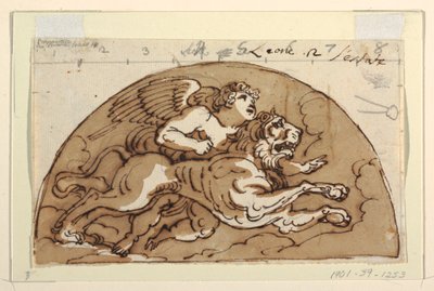 Leo, Lunet voor Plafond, Sala Ottagonale, Palazzo Milzetti, Faenza door Felice Giani