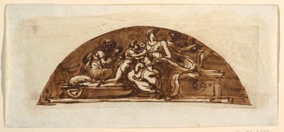 Lunet van Heilige Familie met St. Elizabeth en St. Joseph door Felice Giani