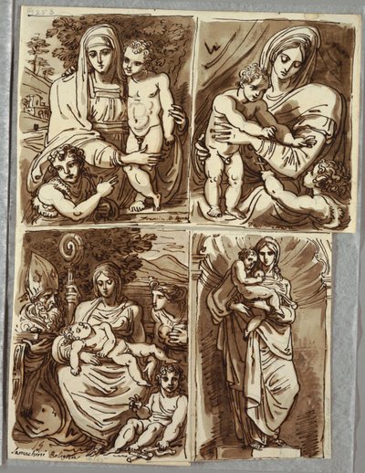 Madonna en Kind en St. Johannes, Studie naar Francia; Madonna en Kind met St. Johannes, Studie naar Dossi; Madonna en Kind met St. Johannes, Bisschop Heilige, St. Appolonia; Madonna en Kind in Niche, Studie naar Beeldhouwwerk door Salvator Mundy door Felice Giani