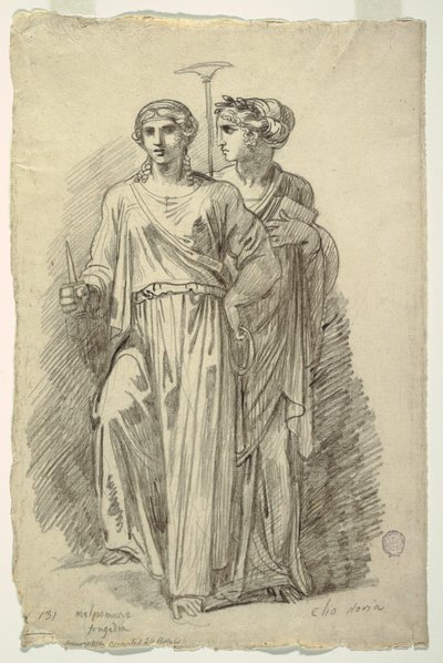 Melpomene, Muze van Tragedie en Clio, Muze van Geschiedenis door Felice Giani