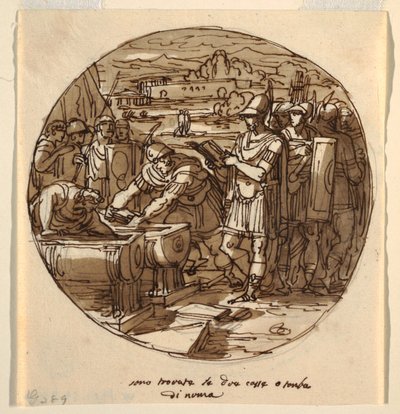 Terughalen van Boeken uit het Graf van Numa, Sala di Numa Pompilius, Palazzo Milzetti, Faenza door Felice Giani