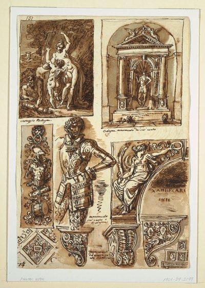 Bladen met Studies naar Bolognese Monumenten door Felice Giani