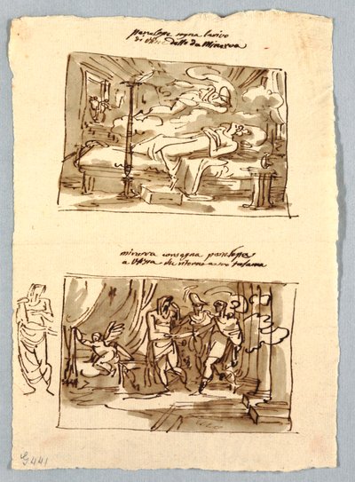 Schetsboekpagina met Klassieke Scènes door Felice Giani