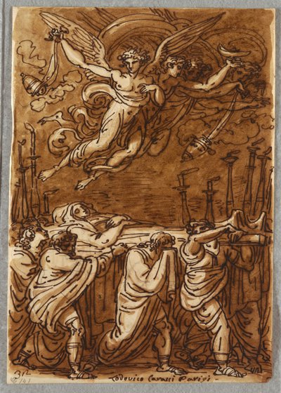 De apostelen dragen het lichaam van de Maagd naar het graf, Studie naar Lodovico Carracci door Felice Giani