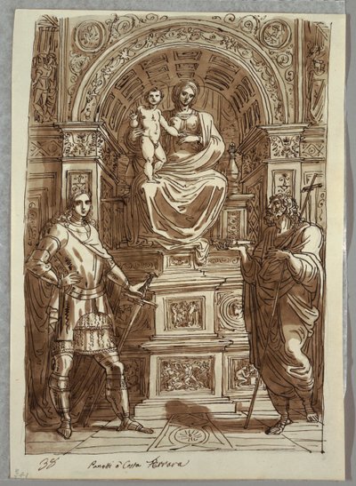 De Madonna en Kind op de Troon met Heiligen; Studie naar Panetti of Costa door Felice Giani