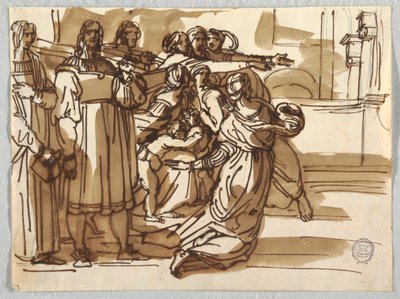 De Prelaat en Krukdragers en Vrouwen bij hen in "Verdrijving van Heliodorus" naar Raphael Sanzio door Felice Giani