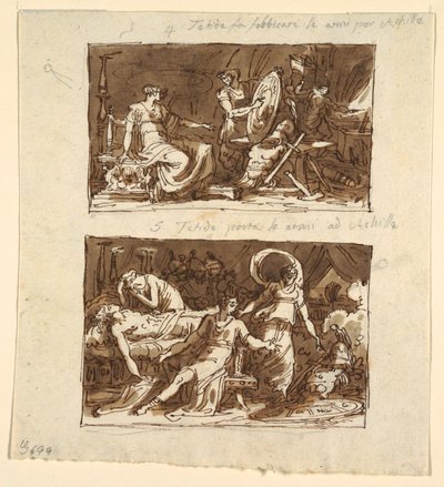 Thetis in de Werkplaats van Hephaestus; Thetis toont het Pantser aan Achilles: Twee Ontwerpen voor Plafondpanelen in de Galeria d