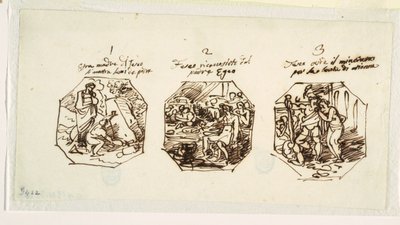 Drie Schetsen van Theseus Onderwerpen, voor de Sala di Teseo, Palazzo Gaddi, Forli door Felice Giani