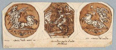 Twee Ronde en Achthoekige Schilderijen voor Plafond: Daden van Alexander de Grote door Felice Giani