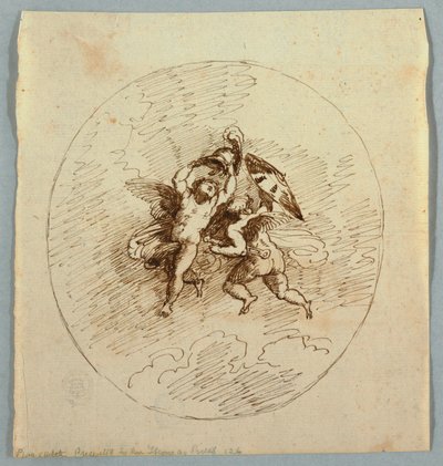 Twee Vliegende Putti met Wapens door Felice Giani