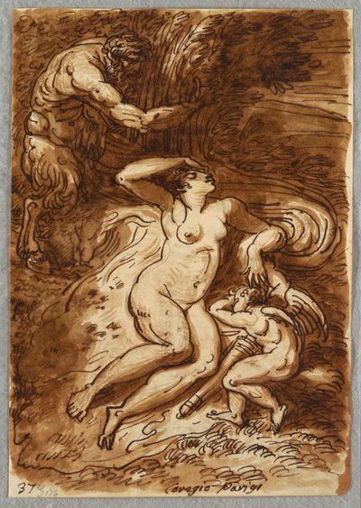 Venus en Cupido en Sater, Studie naar Correggio door Felice Giani