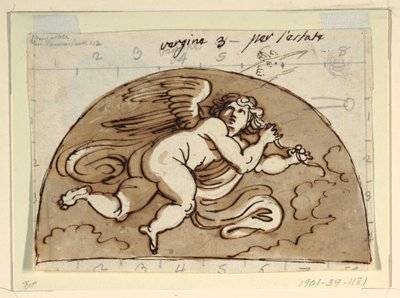 Maagd, Lunet voor Plafond, Sala Ottagonale, Palazzo Milzetti, Faenza door Felice Giani