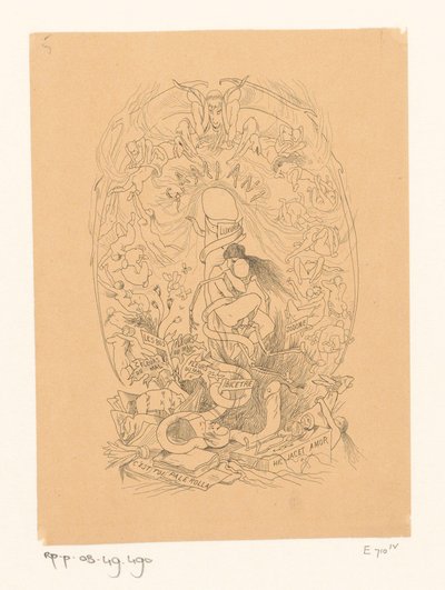 Frau in amouröser Umarmung mit einem Skelett door Félicien Rops