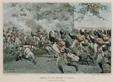 Verdediging van de graanschuur in Essling door Felicien baron de Myrbach Rheinfeld