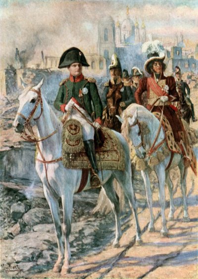 Napoleon te midden van de ruïnes van Smolensk door Felicien baron de Myrbach Rheinfeld