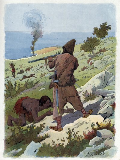Robinson Crusoe doodt de wilden die Vrijdag achtervolgen door Felicien baron de Myrbach Rheinfeld