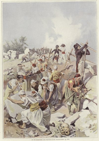 Soldaten en burgers bouwen een barricade door Felicien baron de Myrbach Rheinfeld