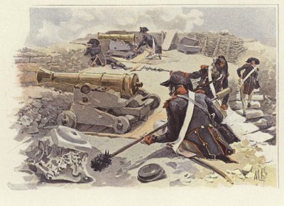 Soldaten nemen hun posities in tussen de ruïnes van Nicopolis door Felicien baron de Myrbach Rheinfeld