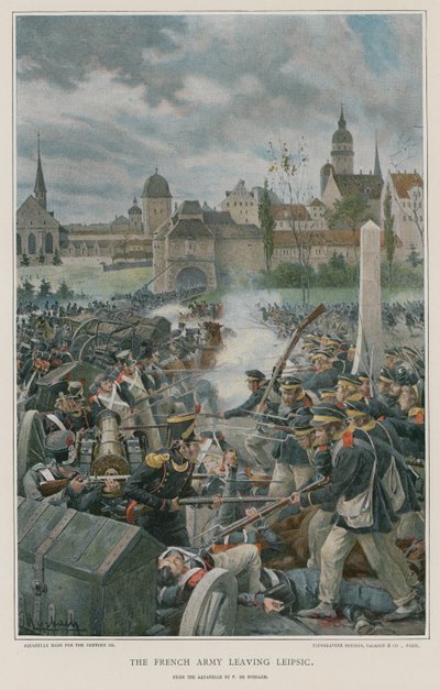 Het Franse leger verlaat Leipzig door Felicien baron de Myrbach Rheinfeld
