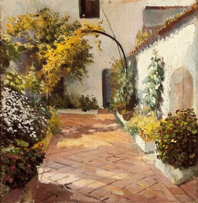 Patio de monjas (kloostergang). Schilderij gemaakt in Marmolejo in de provincie Jaen in Spanje door Felipe Abarzuza y Rodriguez de Arias