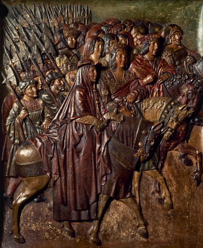 De katholieke koningen ontvangen de sleutels van Granada (hout) door Felipe Bigarny or Vigarny