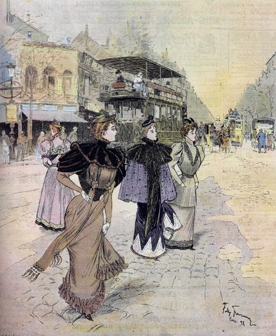 Grands boulevards in Parijs in april. naar de aquarel van Felix Fournery (1865-1938) 1893 door Felix (after) Fournery