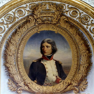 Portret van Napoleon Bonaparte in uniform als luitenant-kolonel van het eerste bataljon van Corsica in 1792. Schilderij door Henri-Felix-Emmanuel Philippoteaux. 1834 door Felix (after) Philippoteaux
