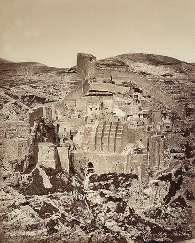 Uitzicht op het Mar Saba-klooster, in Israël door Félix Bonfils