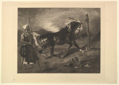 Arabisch paard aan de paal, naar Delacroix door Felix Bracquemond