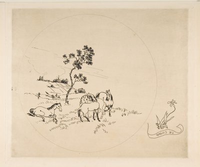 Decoratie voor een bord: Een veld door Felix Bracquemond