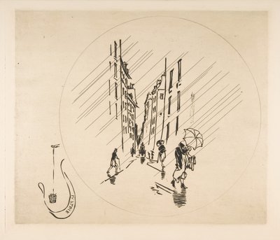 Decoratie voor een Bord: Regen door Felix Bracquemond