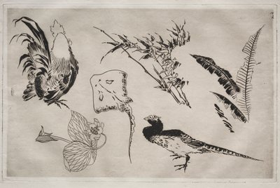 Dinerservies (Rousseau servies): Hanen, rog, planten, enz. (nr. 9) door Felix Bracquemond