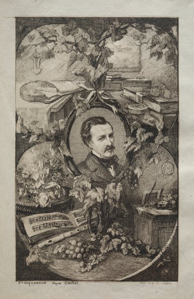 Frontispice voor "Nieuwe Werken van Champfleury, De Vrienden van de Natuur:" Portret van Champfleury, naar Gustave Courbet door Felix Bracquemond