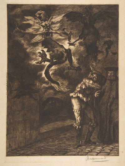 Hors de mon soleil, canailles! Panurge verlaat het huis van Raminagrobis door Felix Bracquemond