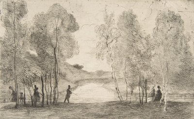 La lac du Bois de Boulogne, rond 1858 door Felix Bracquemond