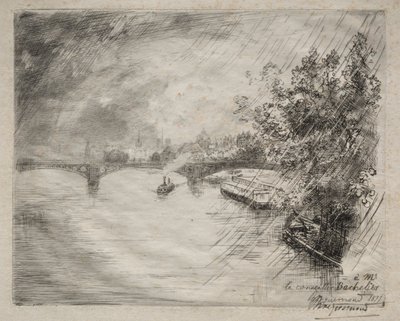 Uitzicht op de brug van Saint-Pères door Felix Bracquemond