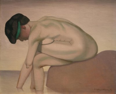 Zittende badende vrouw in profiel op een rots door Felix Edouard Vallotton