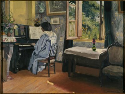 Dame aan de piano door Felix Edouard Vallotton