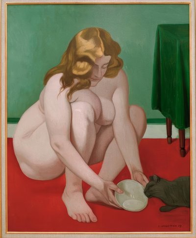 Gehurkte vrouw biedt melk aan een kat door Felix Edouard Vallotton
