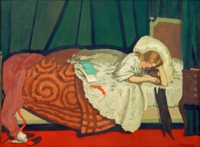 Liggende vrouw die met een kat speelt door Felix Edouard Vallotton