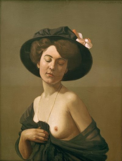 Vrouw gedrapeerd in een zwarte sjaal, zwarte hoed door Felix Edouard Vallotton