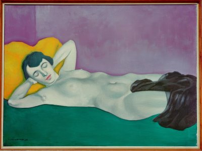Slapende vrouw op groen tapijt door Felix Edouard Vallotton