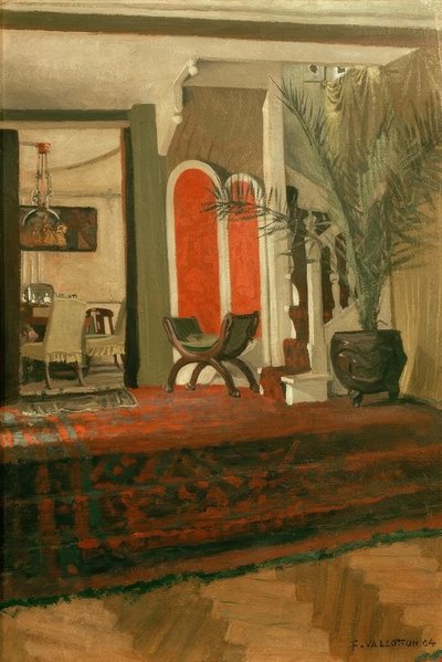 Interieur, salon met trap en eetkamer in de achtergrond door Felix Edouard Vallotton