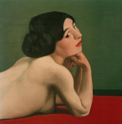 Liggend naakt op rood tapijt door Felix Edouard Vallotton