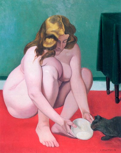 Vrouw met een kat, 1919 door Felix Edouard Vallotton
