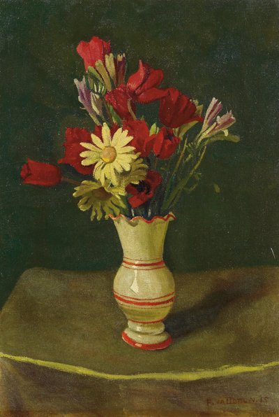 Gele madeliefjes, geel tafelkleed, 1915 door Felix Edouard Vallotton